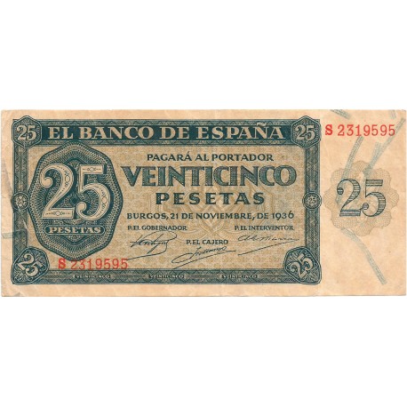 25 pesetas del 21 de Noviembre de 1936