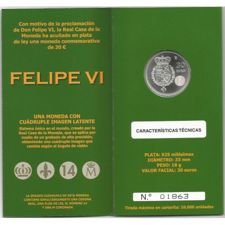 Cartera Oficial Don Felipe VI Plata de ley 30€.